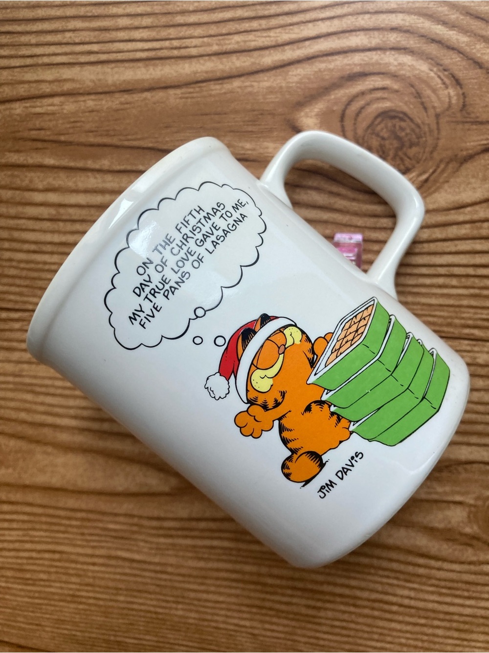 Vintage Enesco Garfield Christmas Five Pans of Lasagna Ceramic Coffee Mug 1978